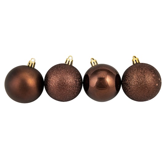 60ct. 2.5" Mocha Brown Shatterproof 4-Finish Christmas Ball Ornaments